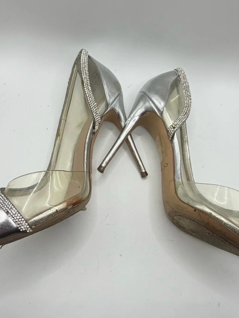 Aldo Filbeth Silver Rhinestone Clear PVC D'Orsay Pointed Toe pumps